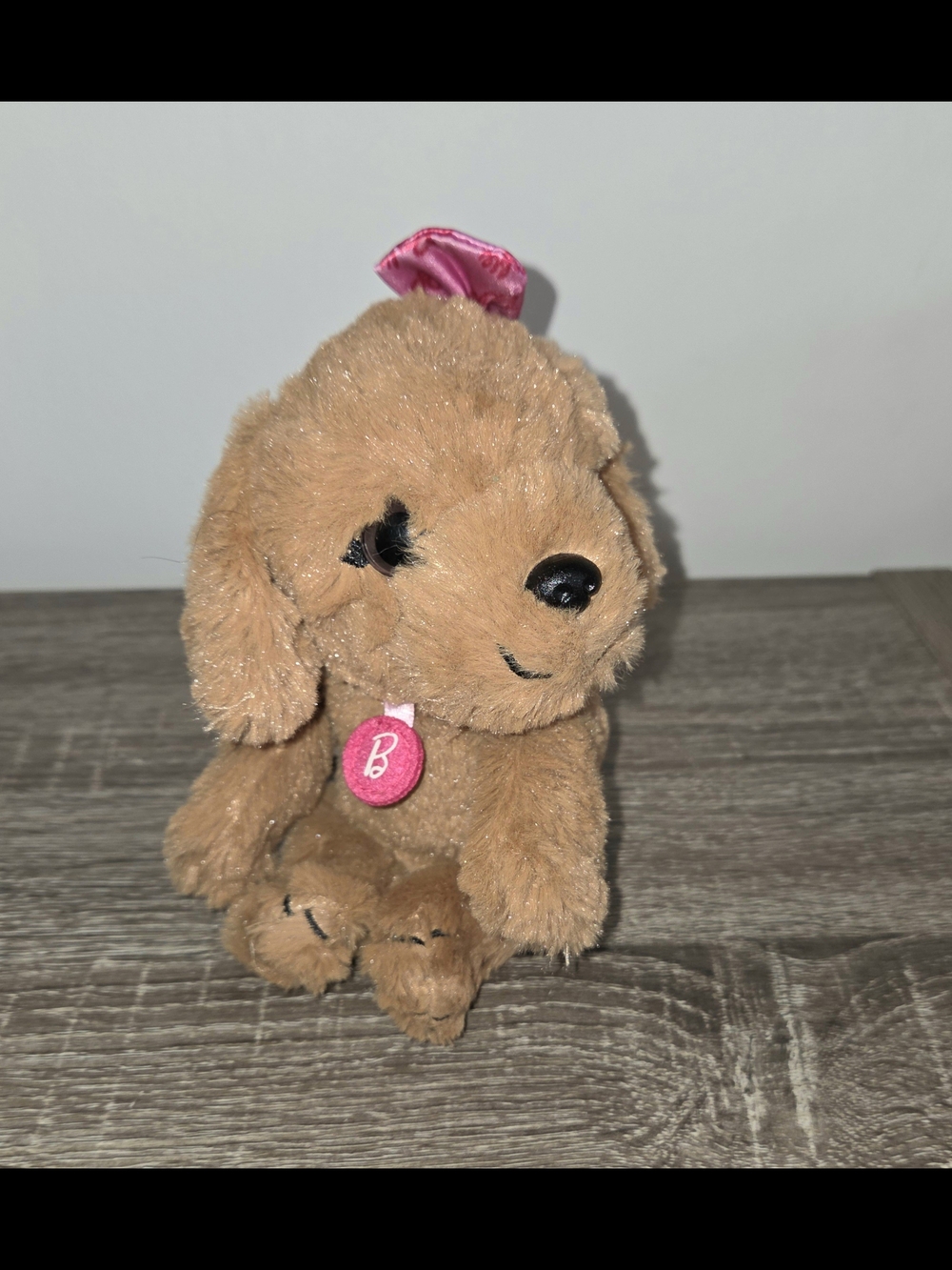 Barbie Golden Retriever Doodle Brown Dog Puppy Plush Pink Bow Collar 8"